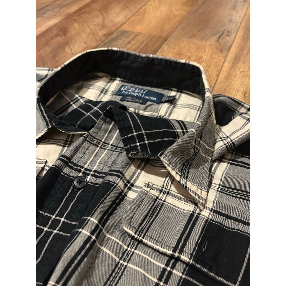 Polo Ralph Lauren Whitfield Plaid Shirt Mens XXL Black Cream Button Up Flannel